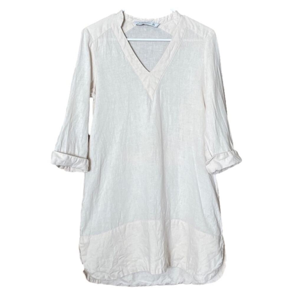 Zara Woman Linen Dress Crop Sleeve V-Neck Pale Pink Size Small